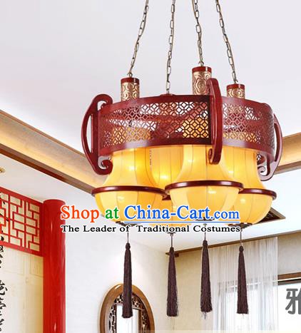 Traditional Chinese Palace Lantern Handmade Four-Lights Hanging Ceiling Lanterns Ancient Lamp