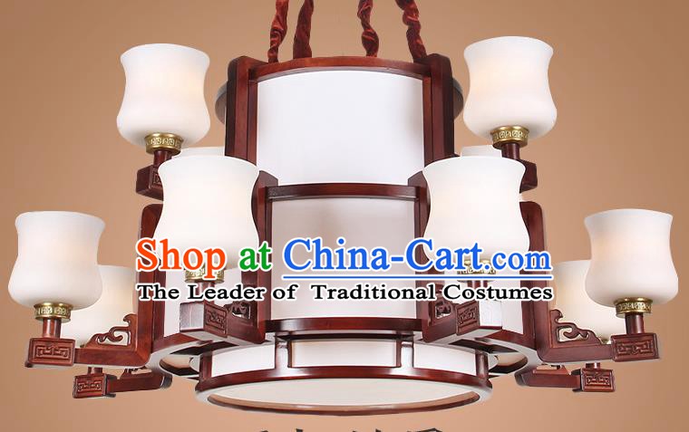 Traditional Chinese Twelve-Lights Palace Lantern Handmade Wood Ceiling Lanterns Ancient Lamp