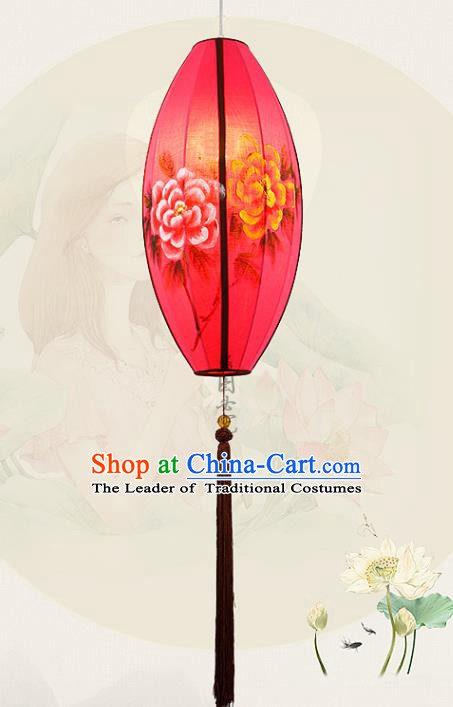 Traditional Chinese Painting Peony Red Palace Lantern Handmade Hanging Lanterns Ancient Lamp