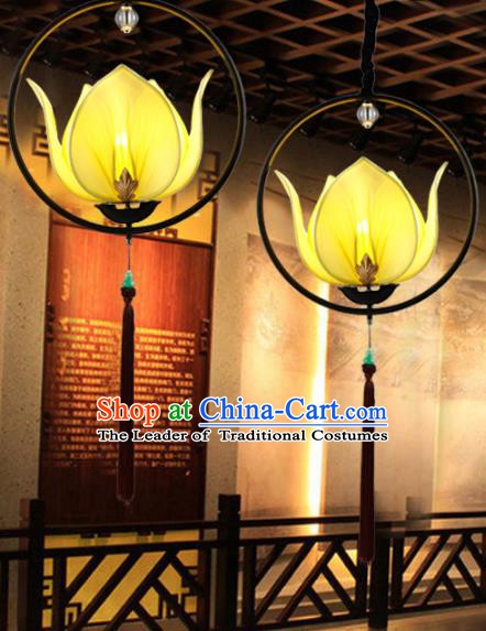 Traditional Chinese Yellow Lotus Palace Lantern Handmade Ceiling Lanterns Ancient Lamp