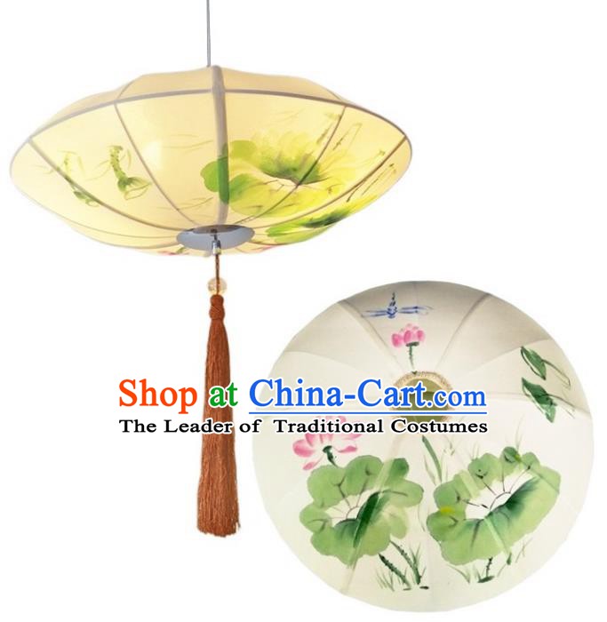 Traditional Chinese Painting Lotus Palace Lantern Handmade Ceiling Lanterns Ancient Lamp