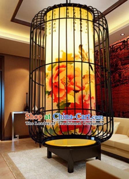 Top Grade Handmade Painting Peony Palace Lanterns Traditional Chinese Iron Lantern Ancient Ceiling Lanterns