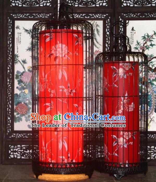 Top Grade Handmade New Year Red Lanterns Traditional Chinese Iron Painting Peony Palace Lantern Ancient Ceiling Lanterns