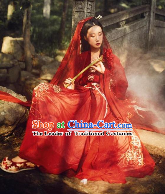 Chinese Song Dynasty Princess Wedding Dress Ancient Bride Embroidered Costume Complete Set