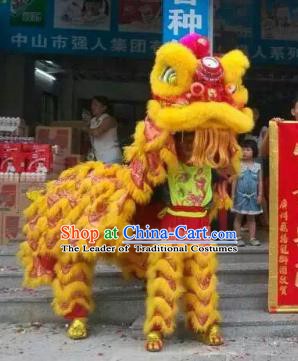 Chinese Traditional Parade Yellow Wool Lion Head Professional Lion Dance Costumes Complete Set
