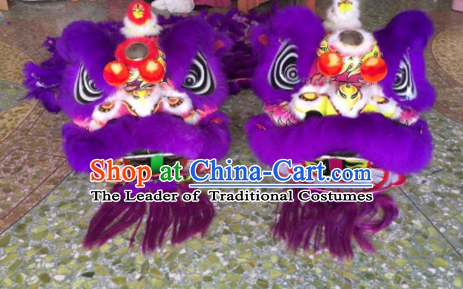 Chinese Traditional Parade Purple Lion Head Professional Wool Lion Dance Costumes Complete Set