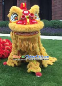 Chinese Traditional Parade Yellow Lion Head Professional Wool Lion Dance Costumes Complete Set