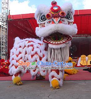 Chinese Traditional Parade White Southern Lion Head Professional Wool Lion Dance Costumes Complete Set