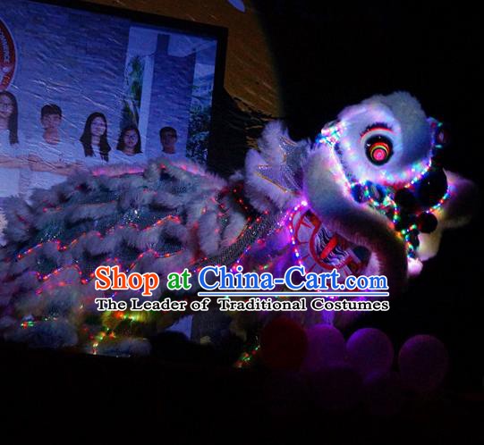 Top Grade Chinese Traditional LED Light White Lion Head Professional Lion Dance Costumes Complete Set