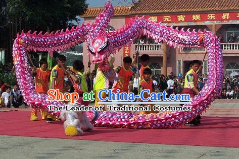 Chinese Professional Parade LED Lights Pink Dragon Dance Costumes Celebration Dragon Props Complete Set