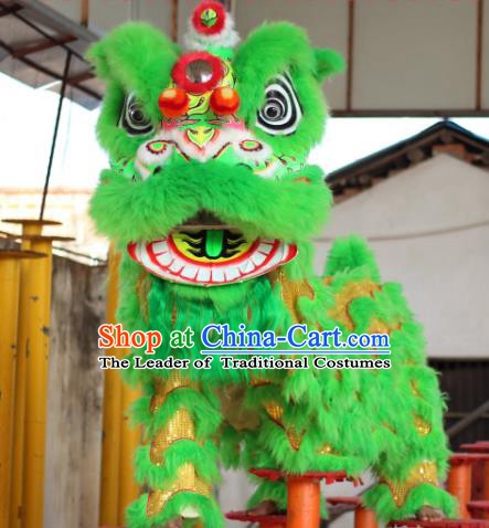 Chinese Traditional Spring Festival Green Wool Lion Head Professional Lion Dance Costumes Complete Set