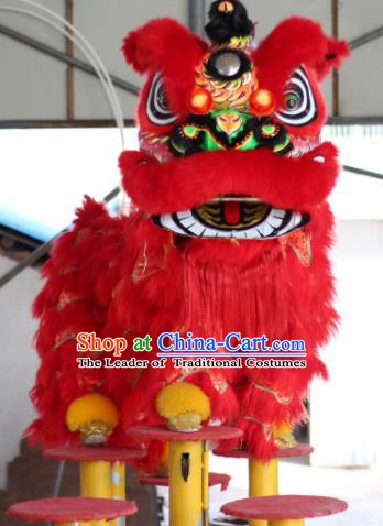 Chinese Traditional Spring Festival Red Wool Lion Head Professional Lion Dance Costumes Complete Set
