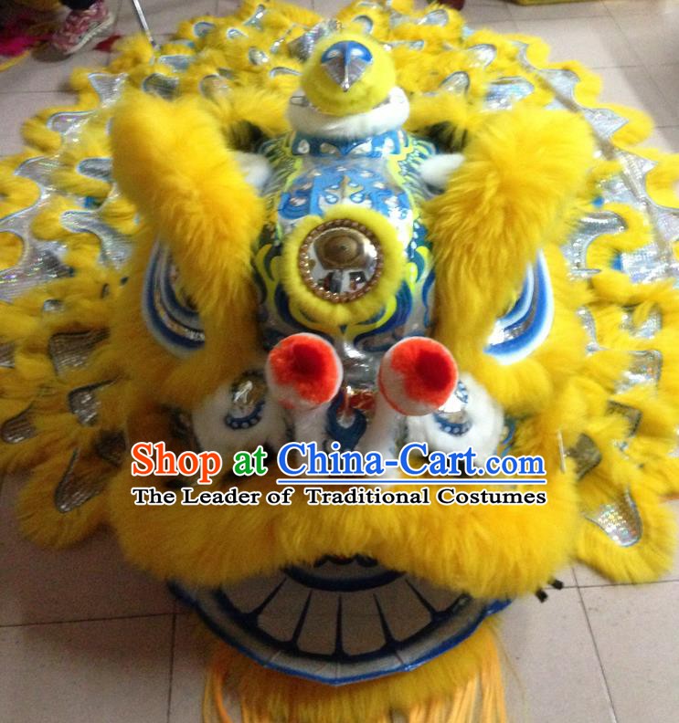 Chinese Professional Lion Dance Costumes Celebration and Parade Long Wool Blue Lion Head Complete Set