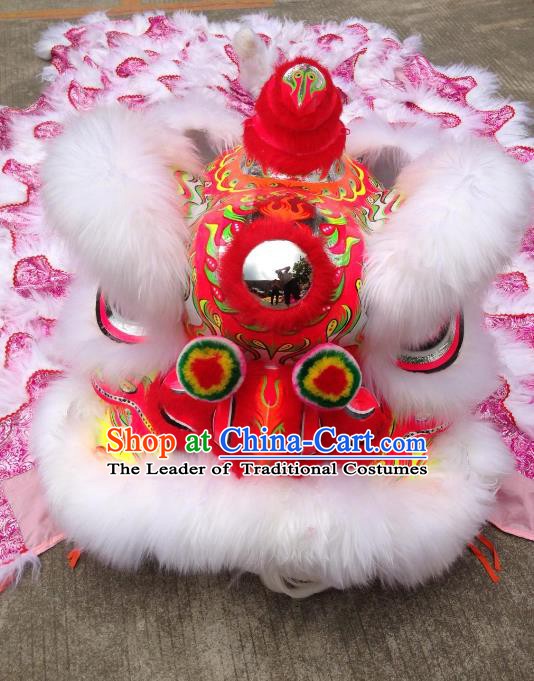Chinese Professional Lion Dance Costumes Celebration and Parade White Wool Lion Head Complete Set