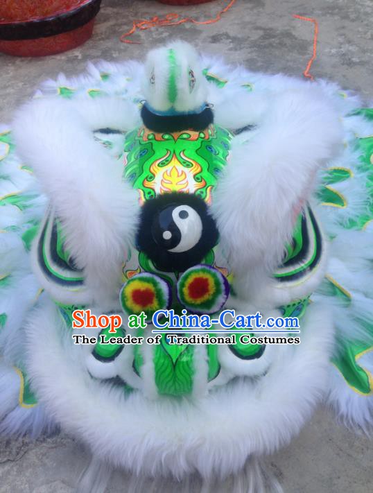 Chinese Professional Lion Dance Costumes Celebration and Parade Wool Green Lion Head Complete Set