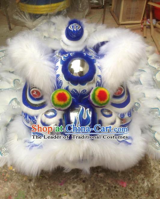 Chinese Professional Lion Dance Costumes Celebration and Parade Wool Blue Lion Head Complete Set