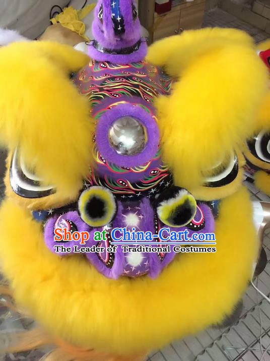 Chinese Traditional Professional Wool Purple Lion Dance Costumes Celebration and Parade Lion Head Complete Set
