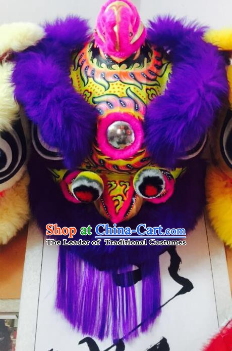 Chinese Traditional Professional Wool Lion Dance Costumes Celebration and Parade Purple Lion Head Complete Set