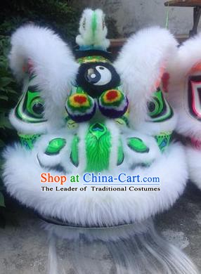 Chinese Traditional Professional White Wool Lion Dance Costumes Celebration and Parade Lion Head Complete Set