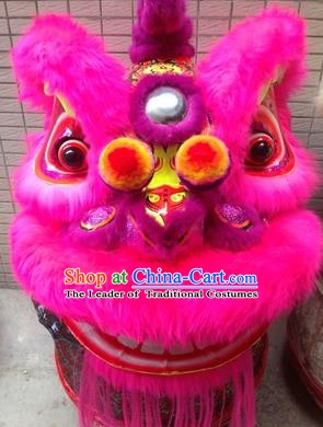 Chinese Traditional Rosy Wool Lion Dance Costumes Professional Celebration and Parade Lion Head Complete Set
