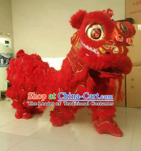 Chinese Traditional Red Wool Lion Dance Costumes Professional Celebration Parade Lion Head Complete Set