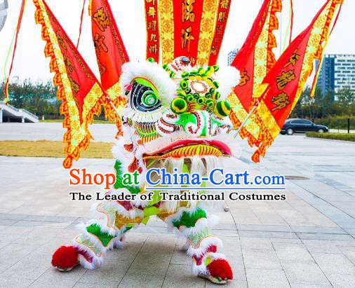 Chinese Traditional Green Wool Lion Dance Costumes Professional Celebration Parade Lion Head Complete Set