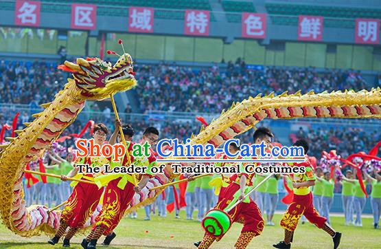 Chinese Professional Parade LED Lights Golden Dragon Dance Costumes Lantern Festival Celebration Dragon Props Complete Set