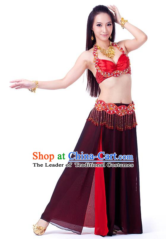 Traditional Indian Belly Dance Red and Black Dress India Oriental Dance Clothing for Women