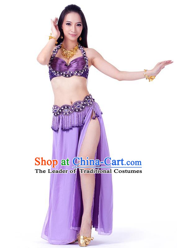 Traditional Indian Belly Dance Purple Dress India Oriental Dance Clothing for Women