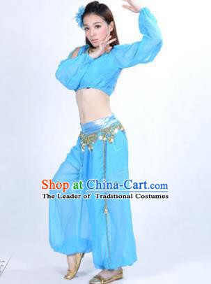 Traditional Bollywood Dance Performance Blue Clothing Indian Dance Belly Dance Costume for Women