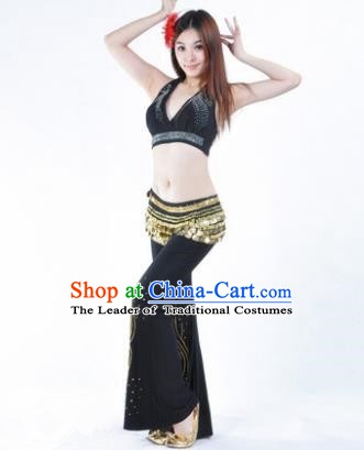 Traditional Performance Bollywood Dance Black Uniforms Indian Belly Dance Costume for Women