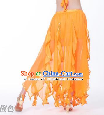 Traditional Indian Belly Dance Orange Ruffled Skirt India Oriental Dance Costume for Women