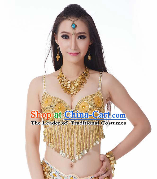 Indian Belly Dance Flowers Golden Brassiere Asian India Oriental Dance Costume for Women