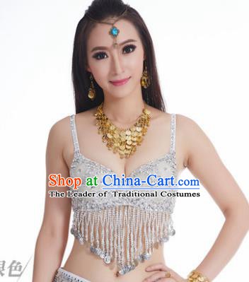 Indian Belly Dance Flowers White Brassiere Asian India Oriental Dance Costume for Women
