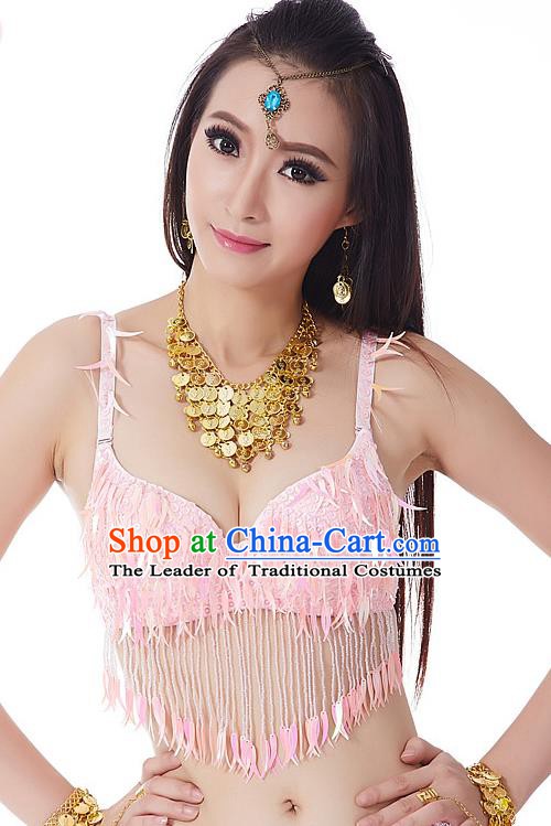 Indian Belly Dance Pink Beading Brassiere Asian India Oriental Dance Costume for Women