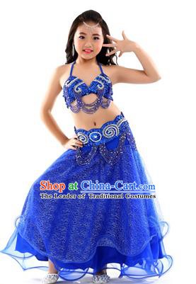 Traditional Indian Children Dance Performance Royalblue Dress Belly Dance Costume for Kids