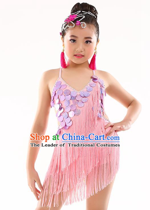Traditional Children Stage Performance Latin Dance Pink Dress Modern Dance Costume for Kids