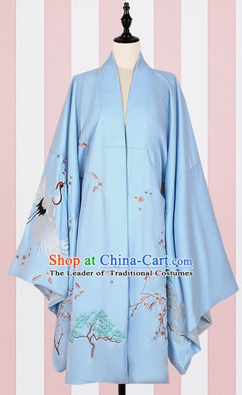 Chinese Ancient Ming Dynasty Princess Costumes Blue Embroidered Cloak for Women