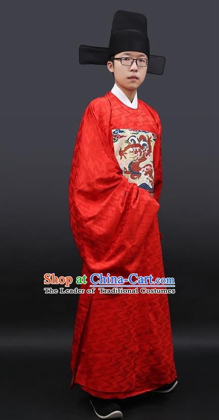 Chinese Ancient Ming Dynasty Lang Scholar Costumes Embroidered Wedding Robe for Men