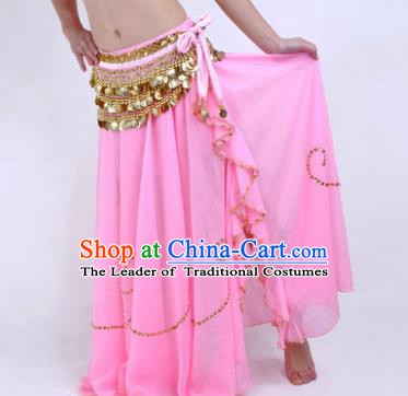 Indian Belly Dance Stage Performance Costume, India Oriental Dance Pink Skirt for Women