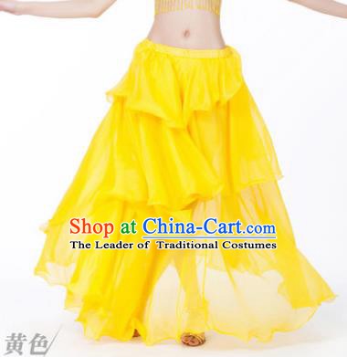 Indian Belly Dance Stage Performance Costume, India Oriental Dance Yellow Spiral Skirt for Women