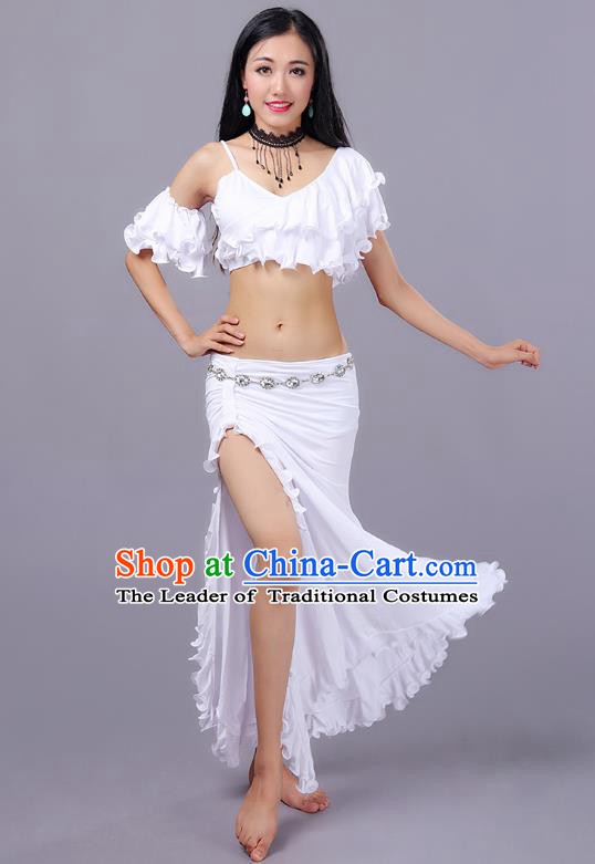 Asian Indian Traditional Oriental Dance Costume Belly Dance Stage Performance White Dress for Women