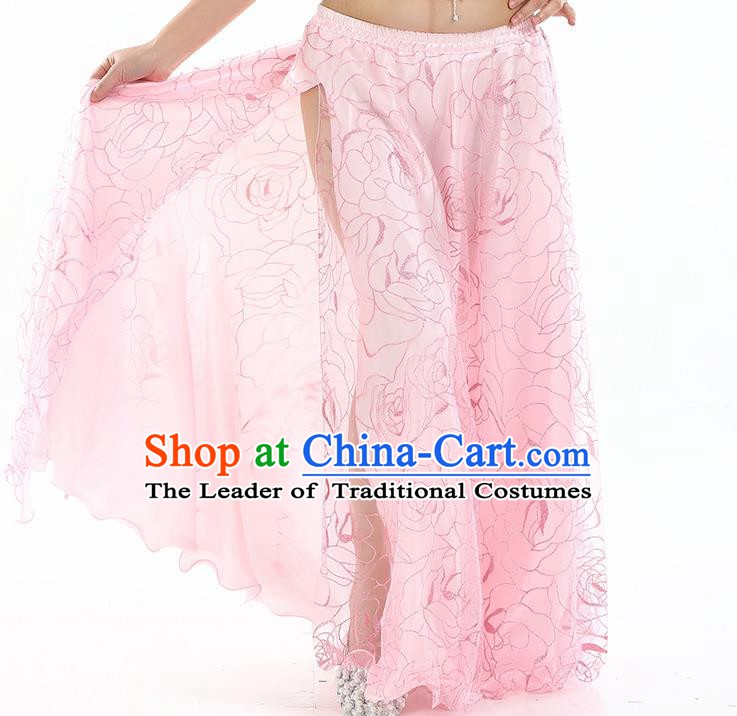 Asian Indian Belly Dance Costume Pink Rose Skirt Stage Performance Oriental Dance Dress for Women
