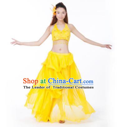 Indian Traditional Dance Yellow Dress Oriental Belly Dance Stage Performance Costume for Women