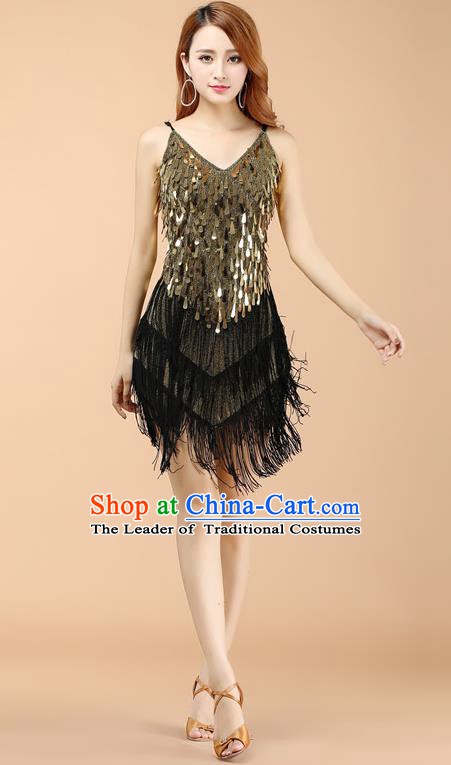 Top Grade Modern Dance Jazz Latin Dance Costume Classical Dance Golden Sequin Dress for Women