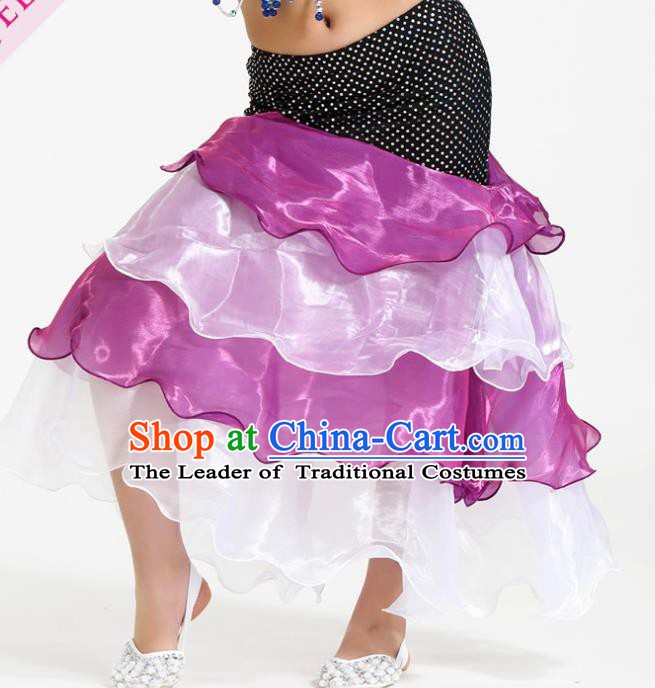 Asian Indian Belly Dance Rosy and Pink Skirt Stage Performance Oriental Dance Clothing for Kids
