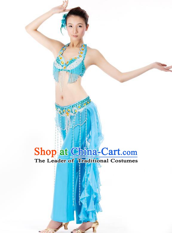 Top Grade Belly Dance Blue Uniform Indian Raks Sharki Oriental Dance Clothing for Women