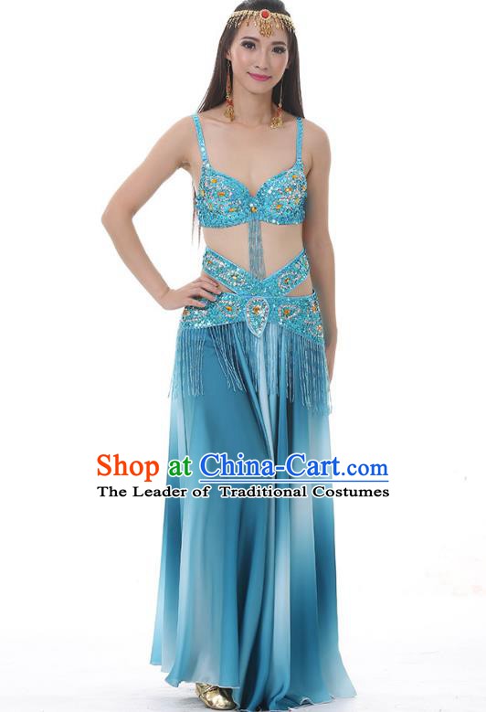 Traditional Bollywood Belly Dance Gradient Blue Dress Indian Oriental Dance Costume for Women