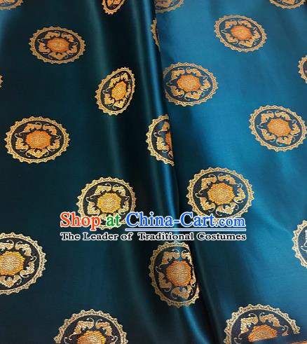 Chinese Traditional Mongolian Robe Fabric Palace Pattern Design Blue Brocade Chinese Fabric Asian Material