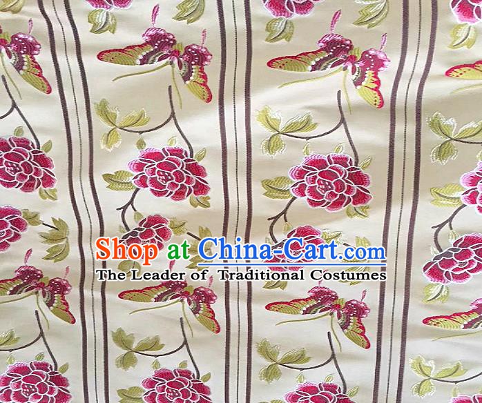 Chinese Traditional Fabric Tang Suit Peony Pattern White Brocade Chinese Fabric Asian Tibetan Robe Material